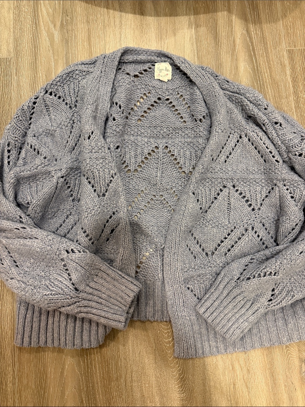Hippie Rose Gray Open Knit Chevron Cardigan